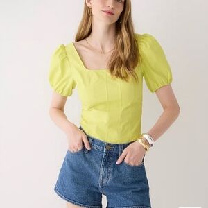 NWT J. Crew Puff Sleeve Squareneck Top in Cotton Poplin Lemon Sorbet Size 8